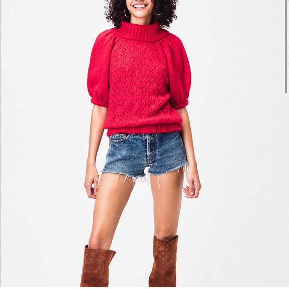 NWOT For Love and Lemons Francois Puff Sleeve Sweater Cardigan L